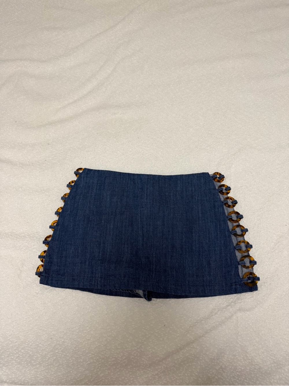 Dark Blue Denim Mini Skirt with Side Lace-Up Detail
